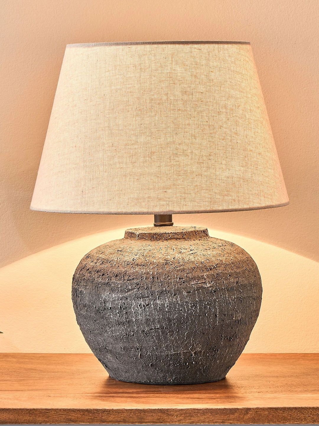Home Centre Grey Textured Ceramic Frusturical Shaped Table Lamp-picture-27