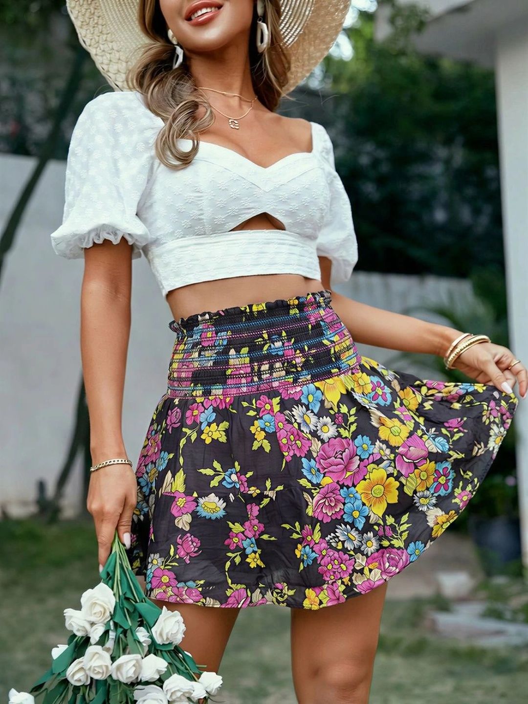 TOXA Women Cotton Floral Mini Flared Skirt-image-46