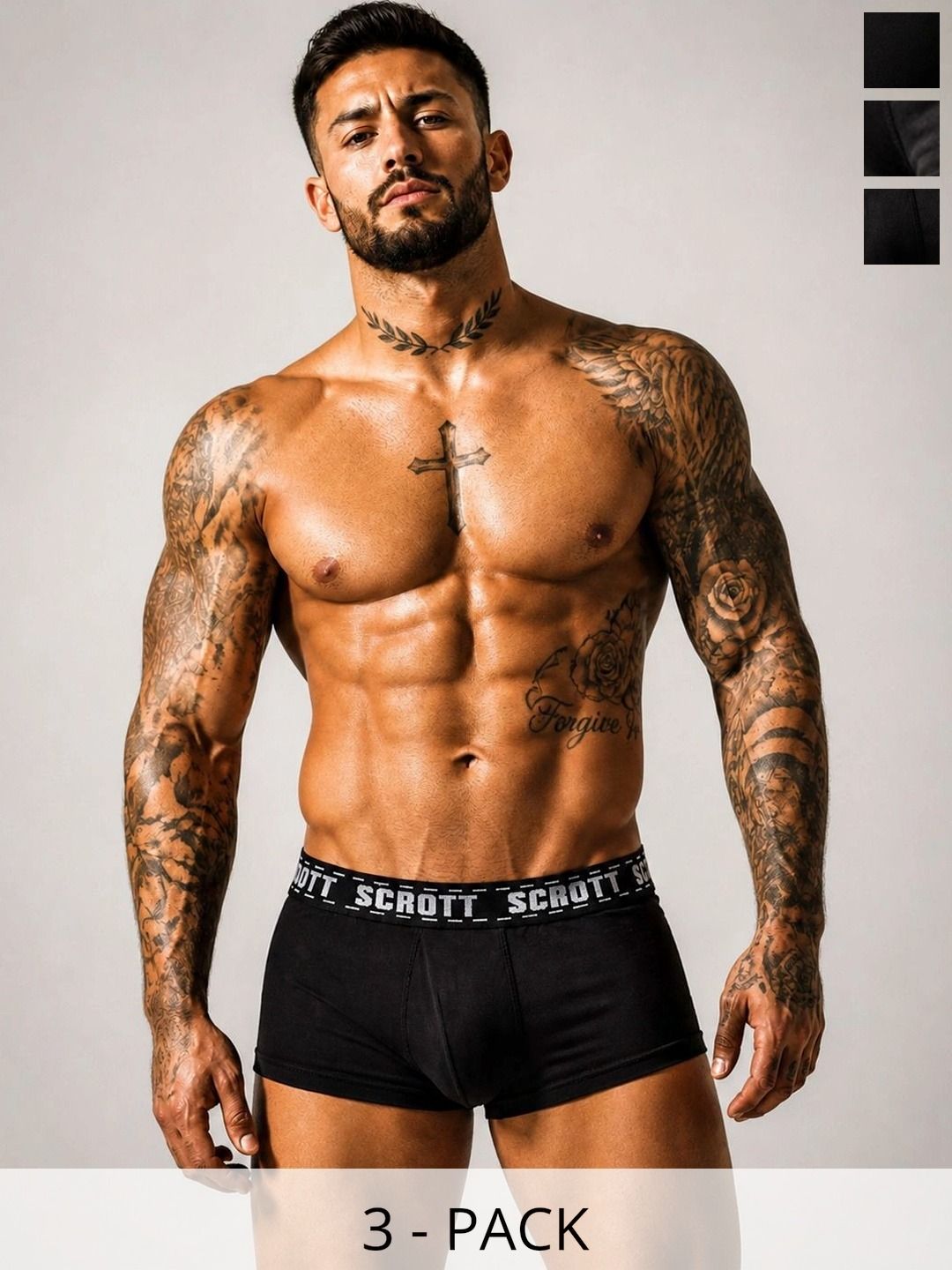 SCROTT FITNESS Pack of 3 Cotton Solid Trunks-picture-16