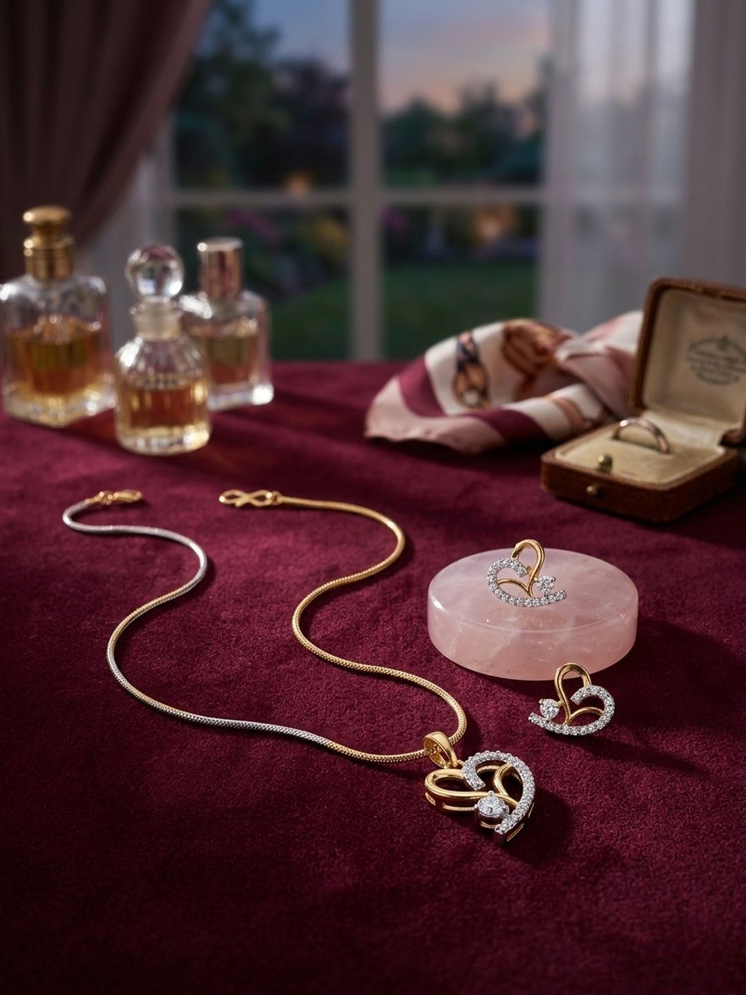 Anouk Gold-Plated Cubic Zirconia Studded Necklace and Earrings-image-10