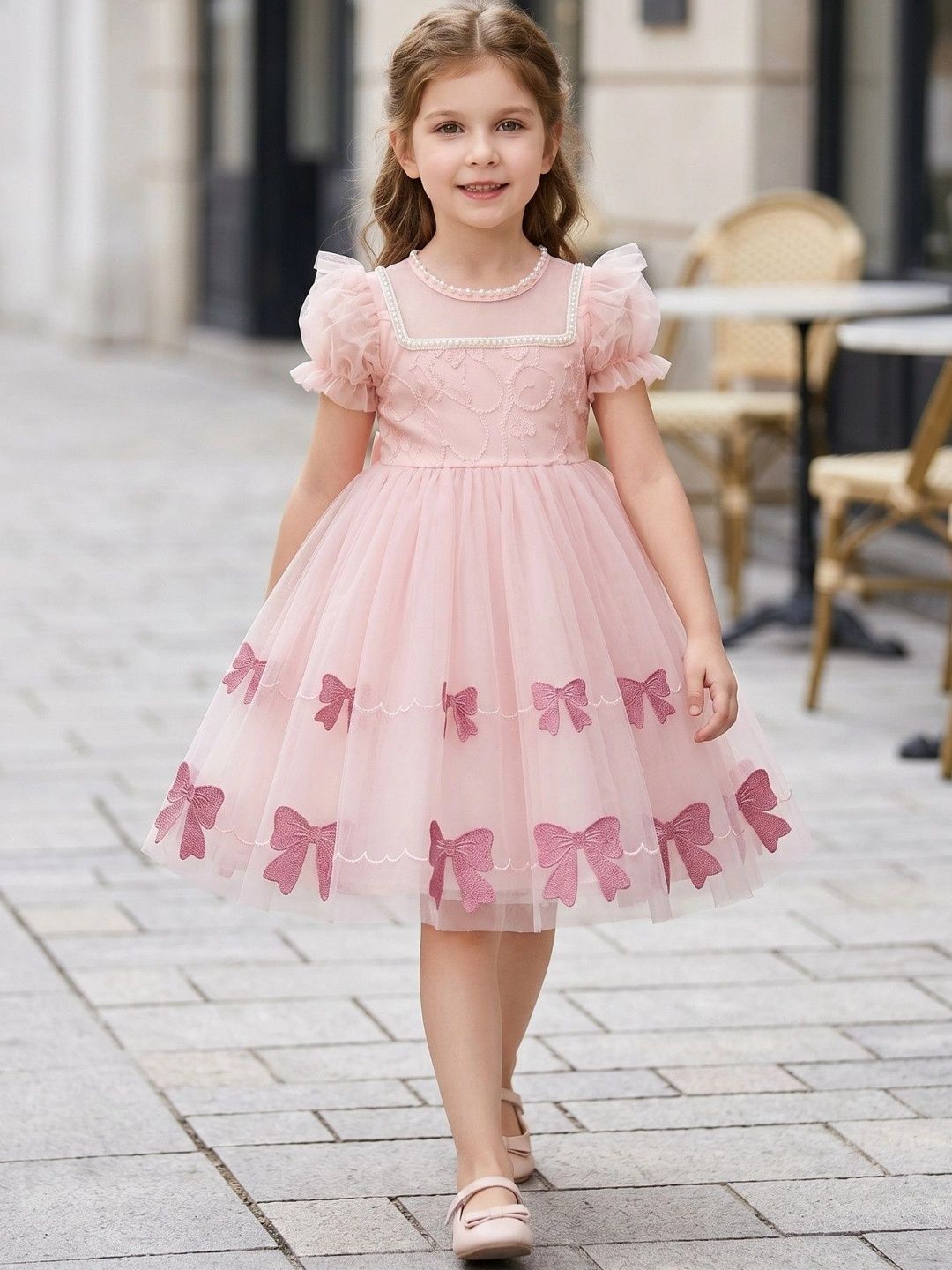 Sparklepop Embellished Embroidered Puff Sleeve Ruffled Fit & Flare Dress-image-30