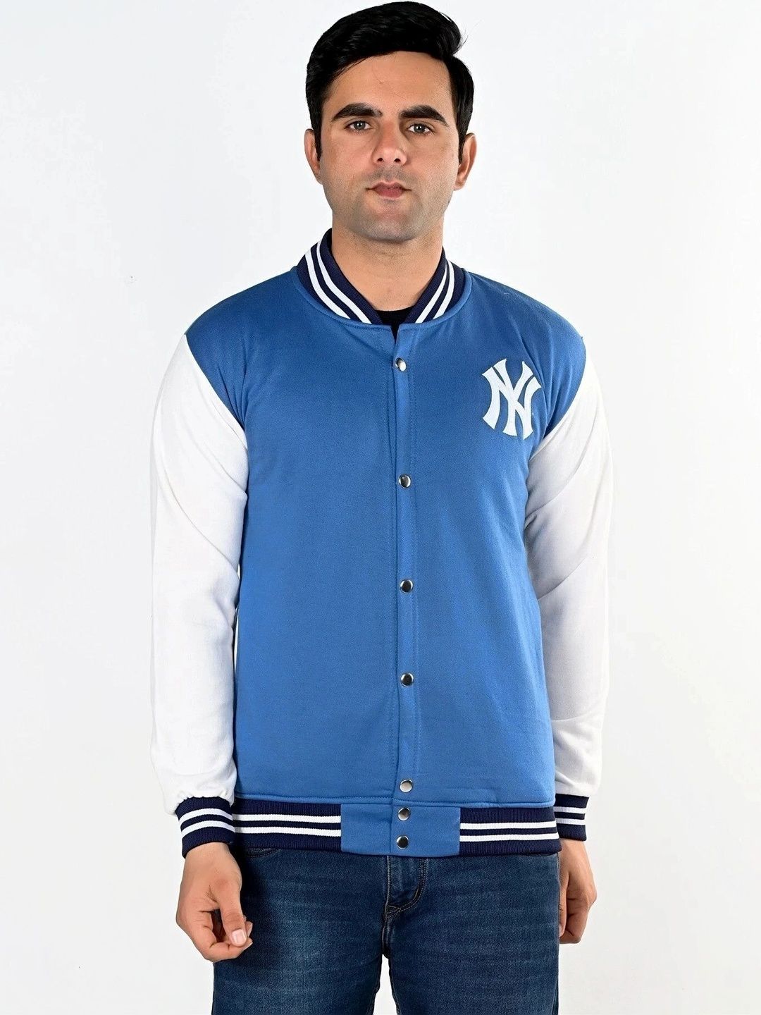 SQS Men Brand Logo Colourblocked Woollen Varsity Jacket-picture-29