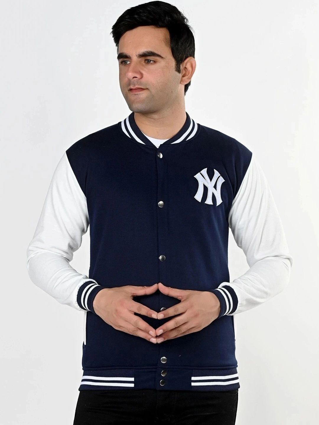 SQS Men Brand Logo Colourblocked Woollen Varsity Jacket-picture-15