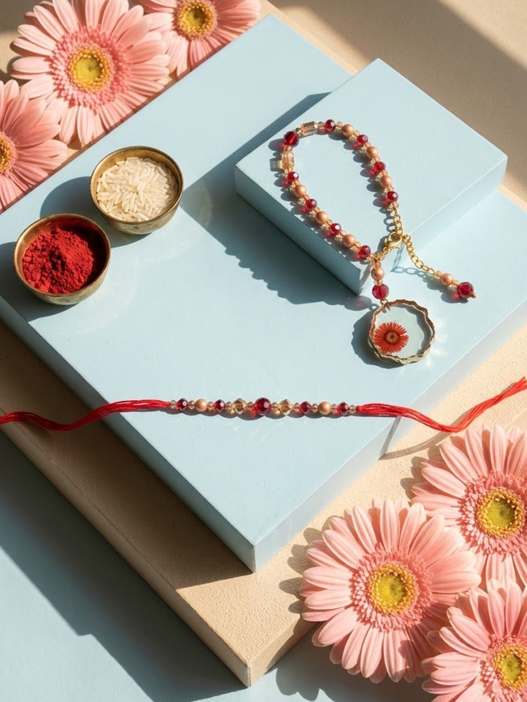 Anouk Set Of 2 Gold Toned Red Artificial Beads Bhaiya Bhabhi Rakhi-image-22