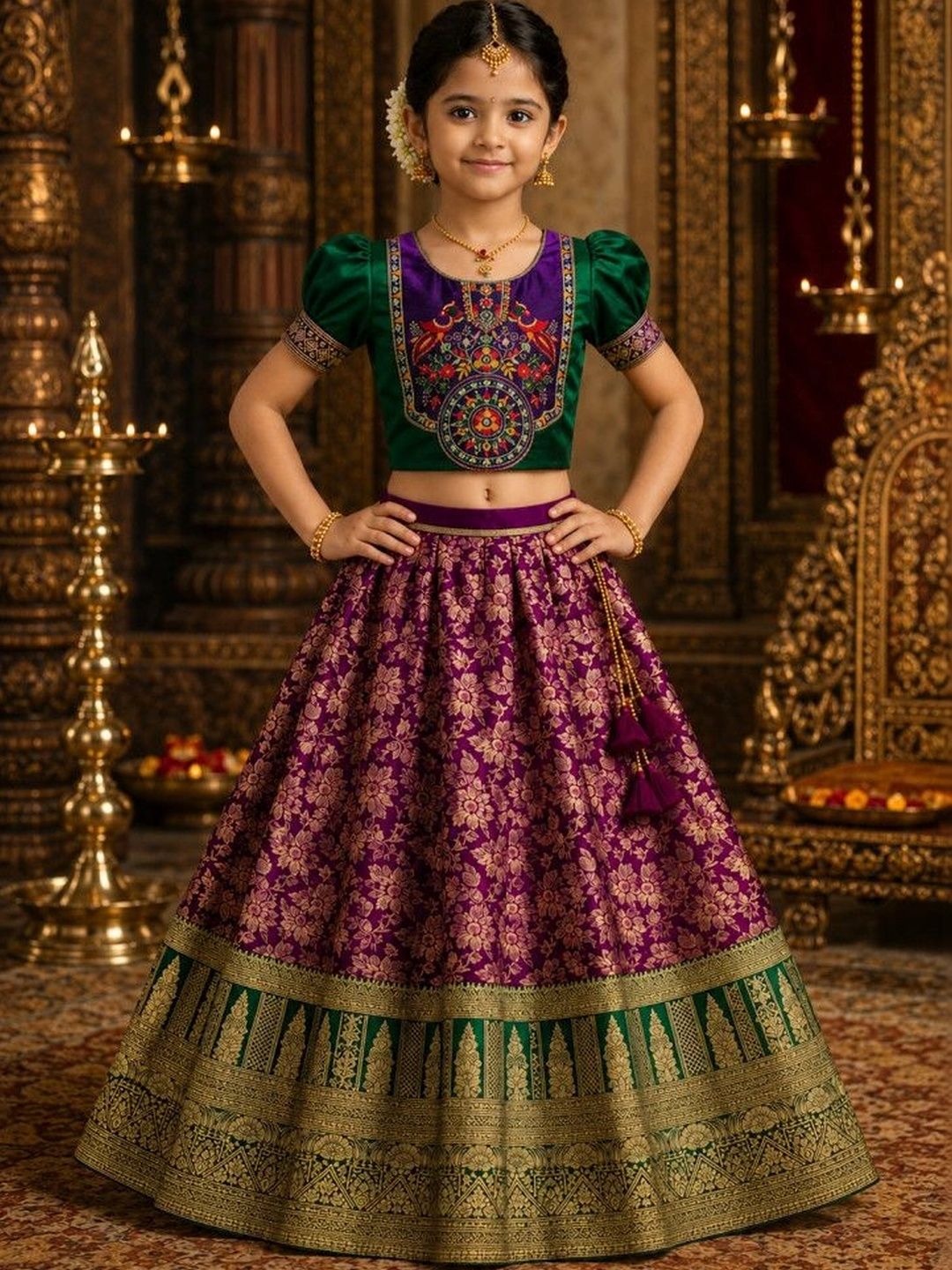 Ethzy Girls Embroidered Thread Work Ready to Wear Lehenga &-picture-49