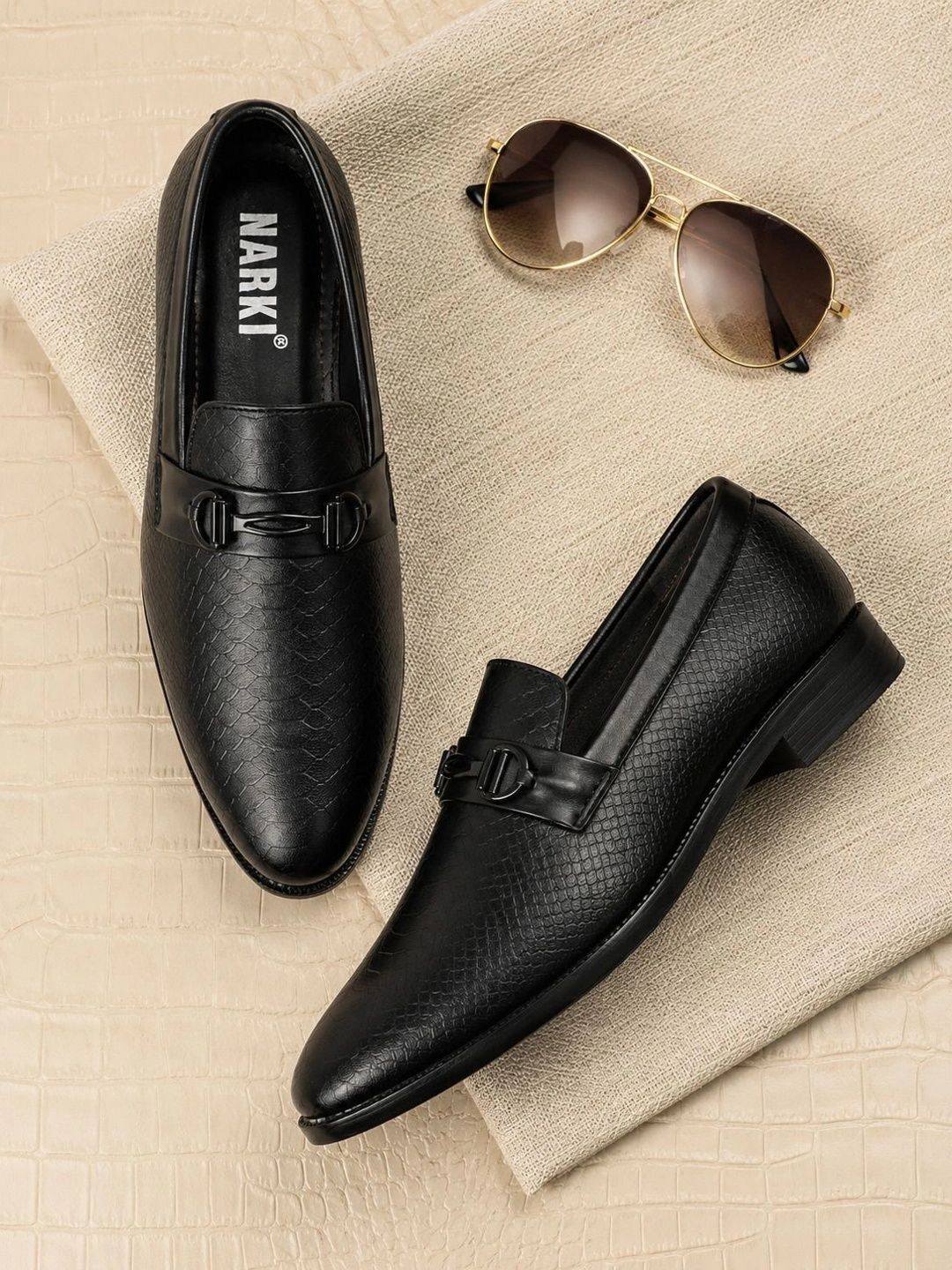 NARKI Men Textured Pointed Toe Slip-On Loafers Formal Shoes-image-31