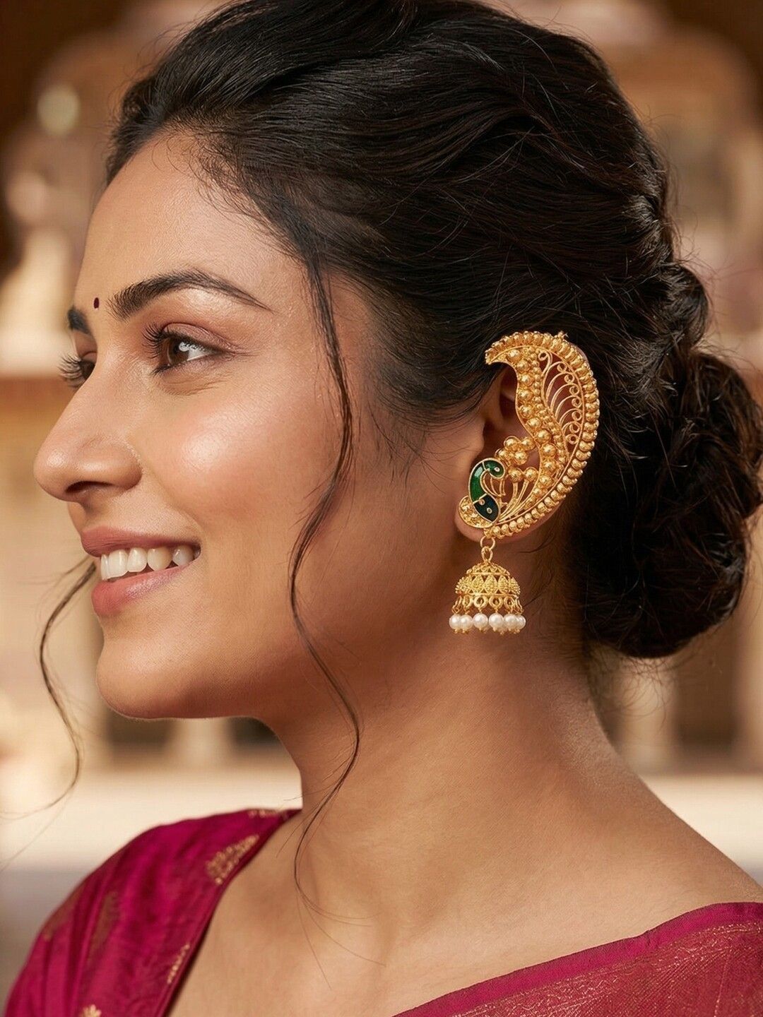Anouk Peacock Shaped Jhumkas Earrings