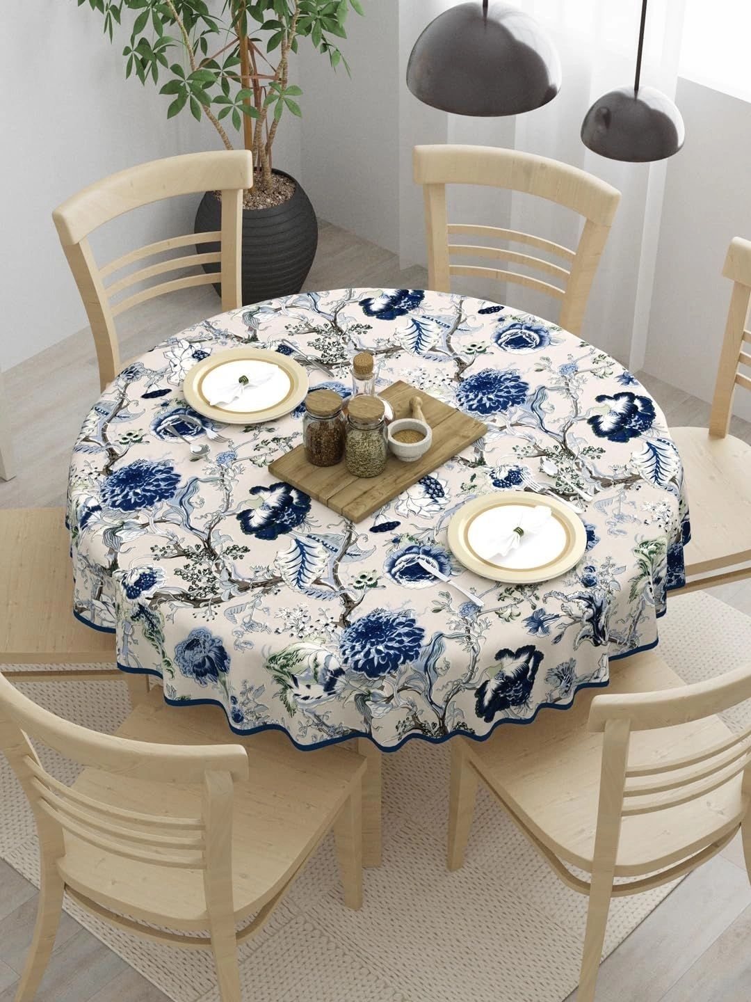 Clasiko Blue Floral Cotton Round 4-Seater Table Cover-picture-15