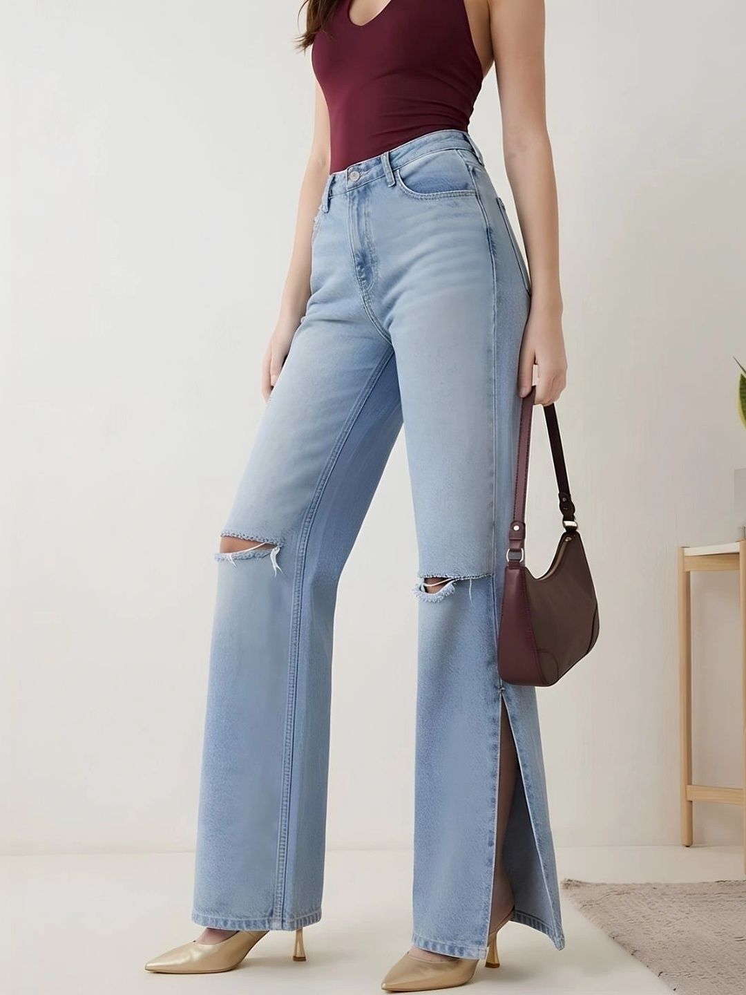 STREET 9 Women Original Flared High-Rise Highly Distressed Jeans-image-38