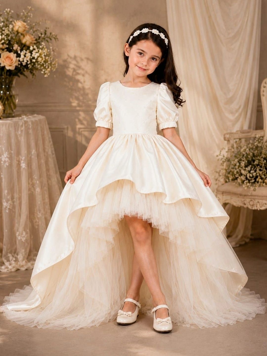 TILISM Puff Sleeve Ruffled Net Maxi Dress-image-35
