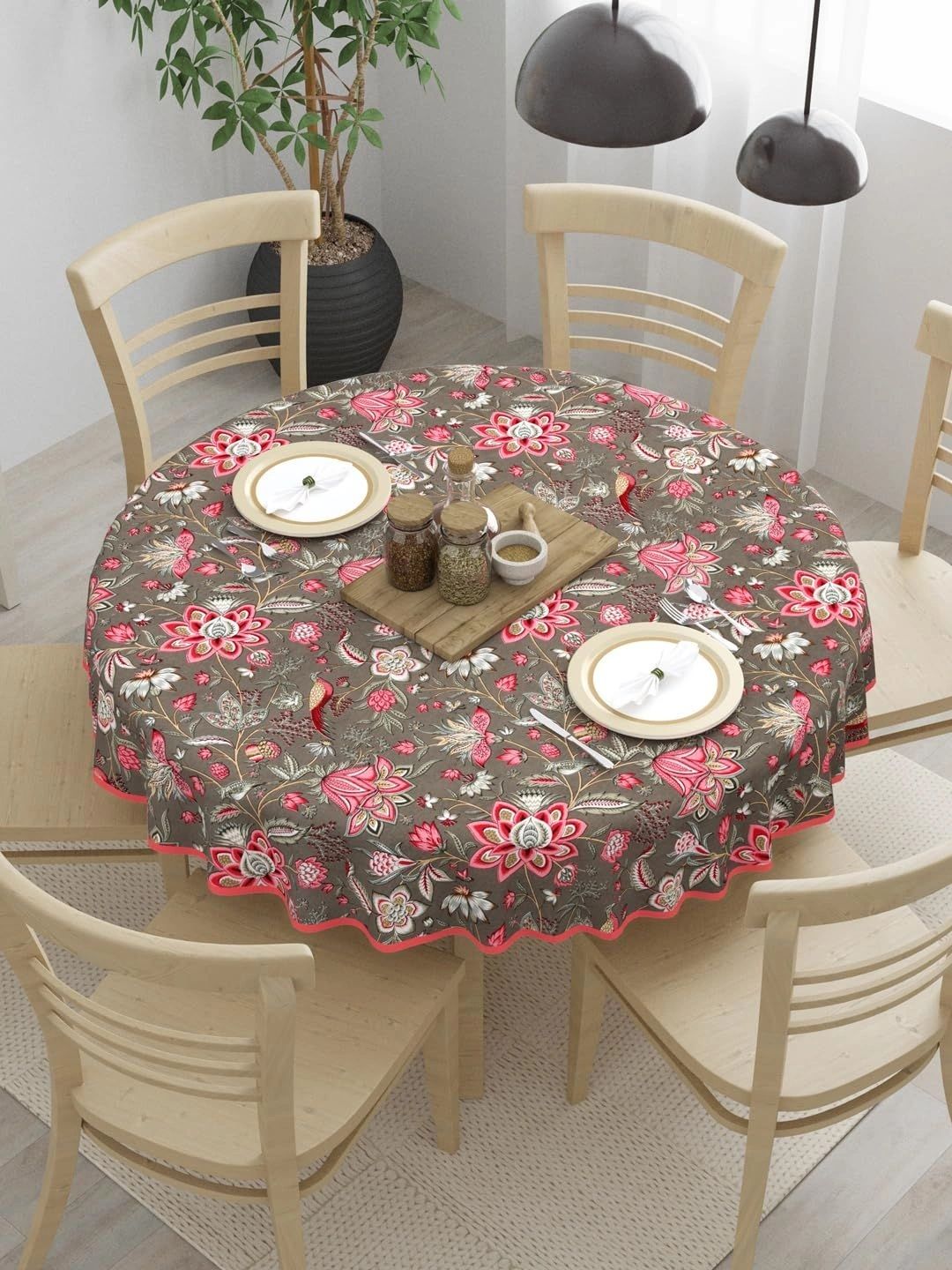 Clasiko Pink Floral Cotton Round 4-Seater Table Cover-image-21
