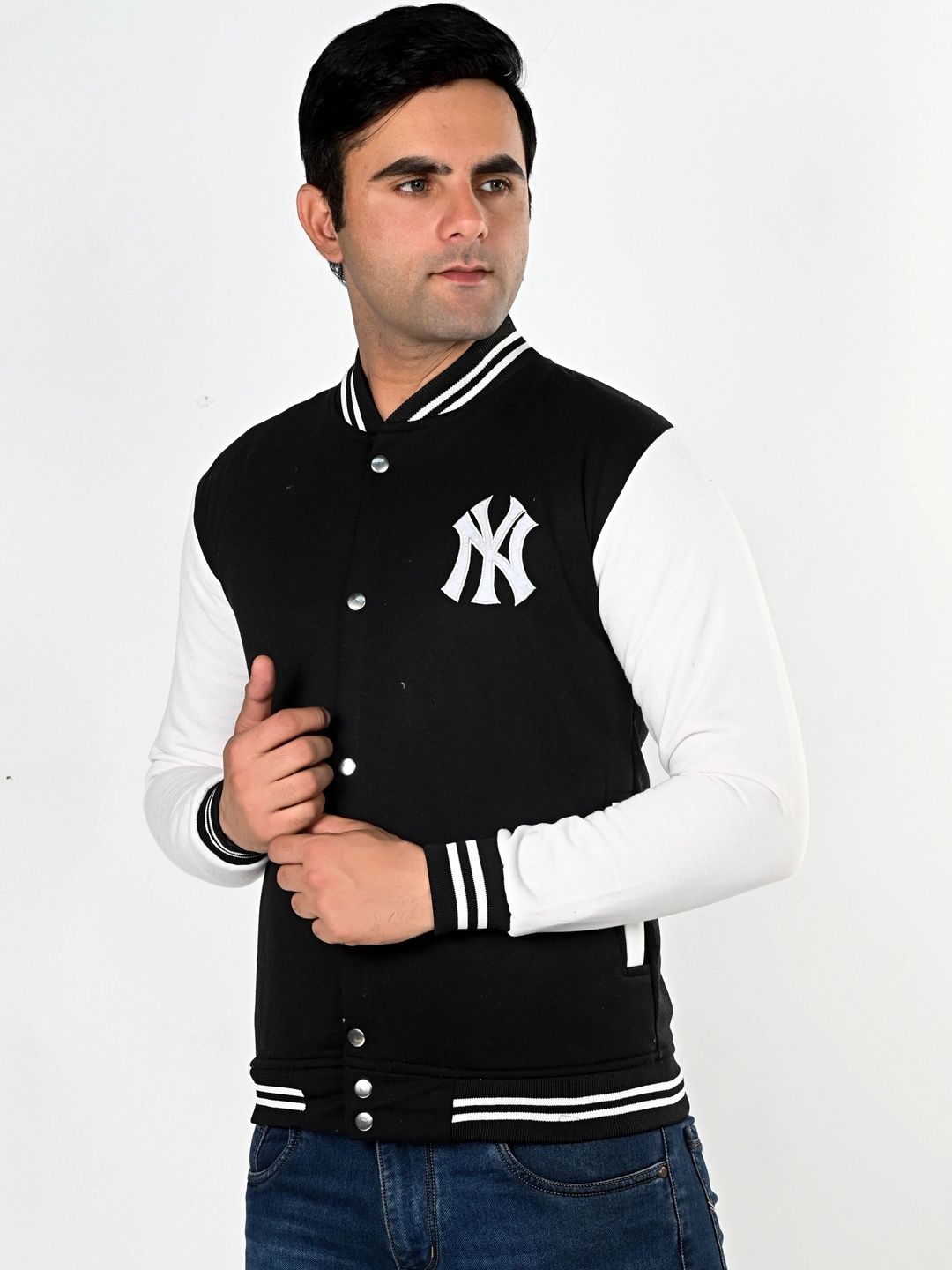 SQS Men Brand Logo Colourblocked Woollen Varsity Jacket-picture-55