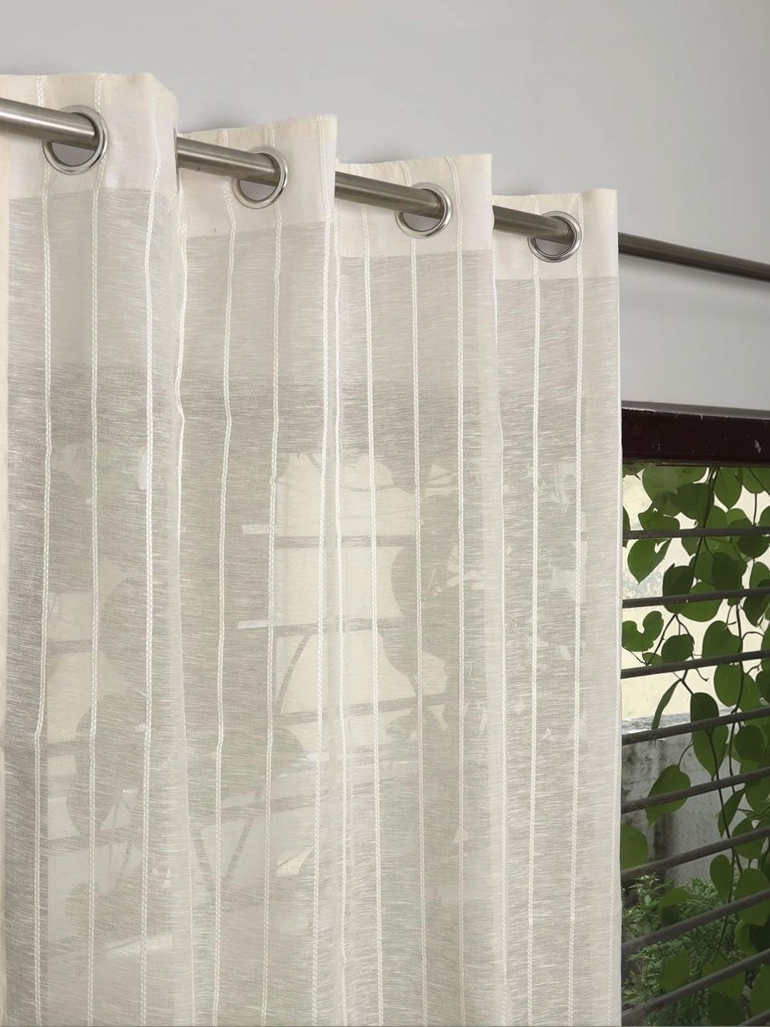 Vervique Cream-Coloured Set of 2 Striped Sheer Door Curtain-image-46