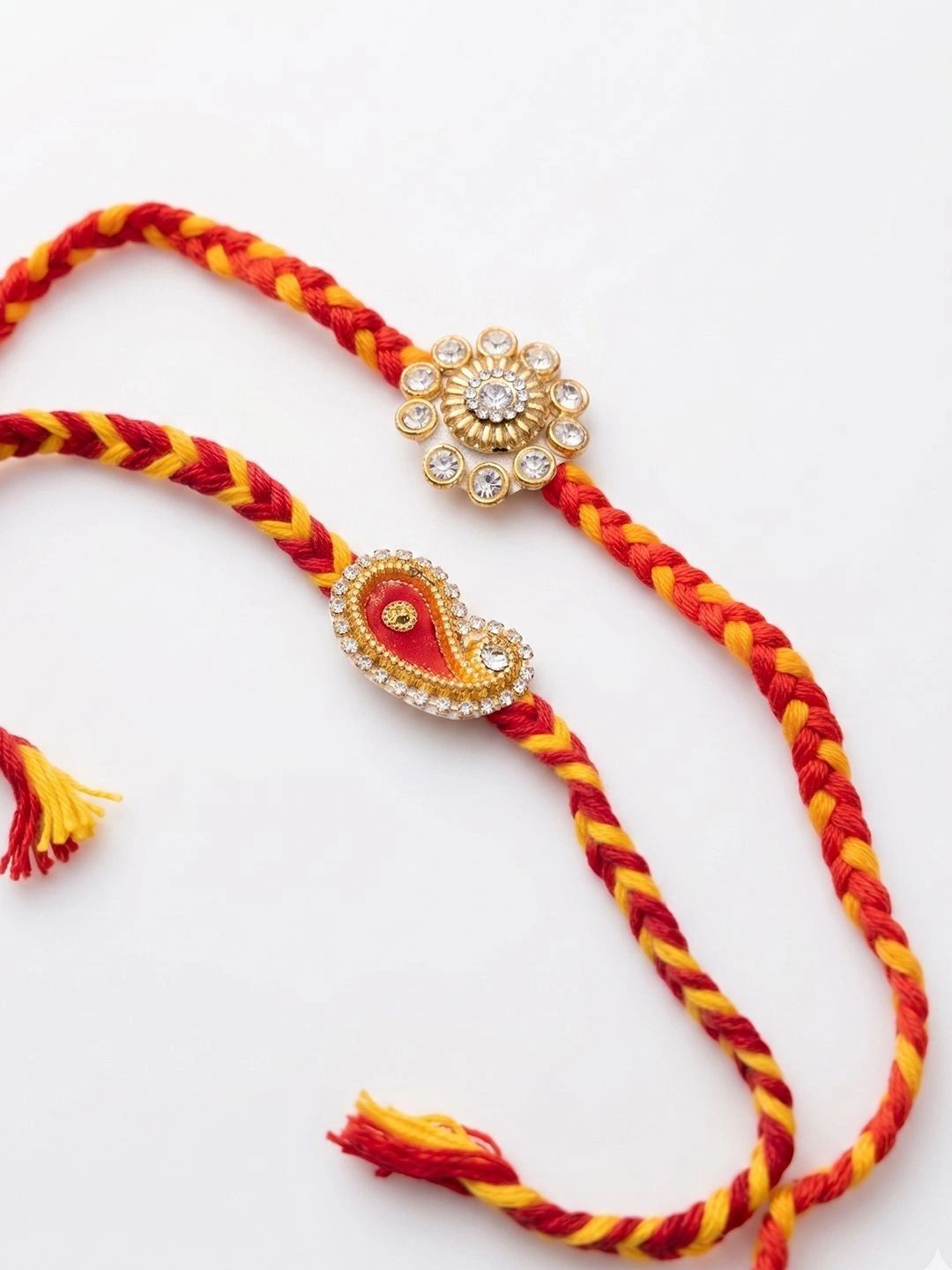 Anouk Set Of 2 Gold & Red Thread & Kundan Rakhi With Roli Chawal Chandan Mishri-image-18