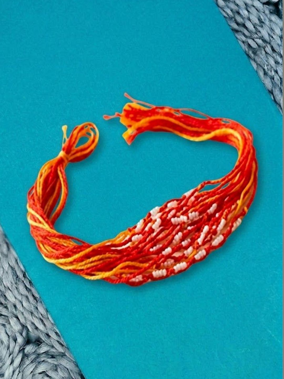 Anouk Set Of 6 Red & Yellow Thread Rakhi With Roli Chawal Chandan Mishri-image-40