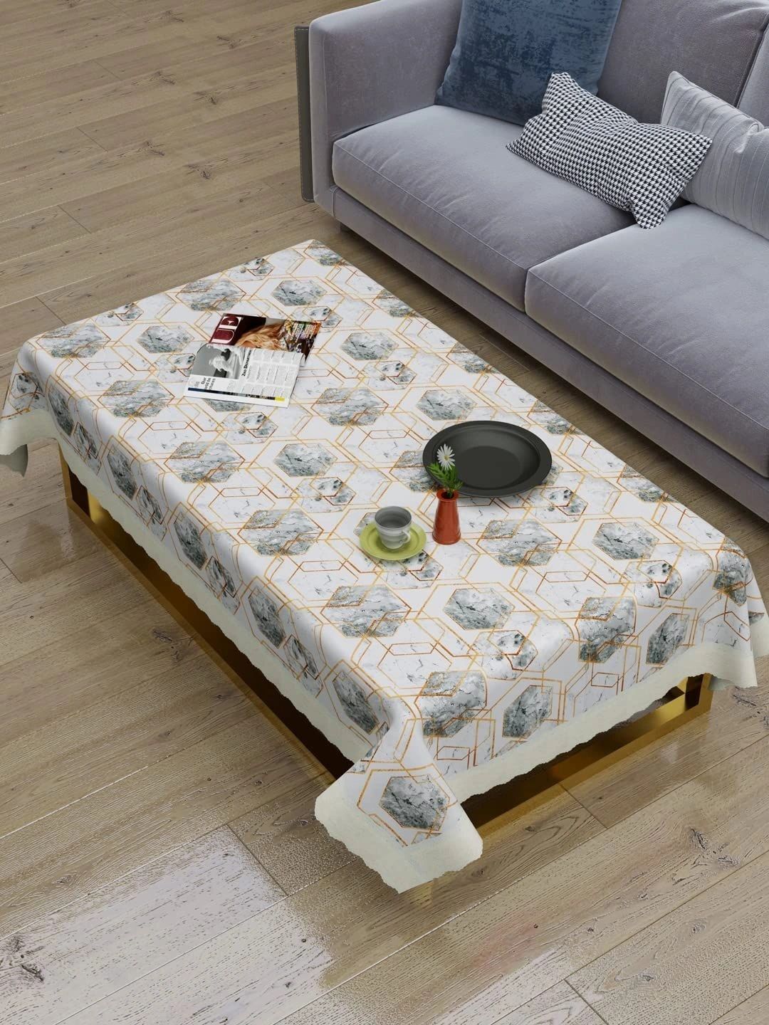 Clasiko Grey Geometric Printed Cotton 4-Seater Table Cover-image-42