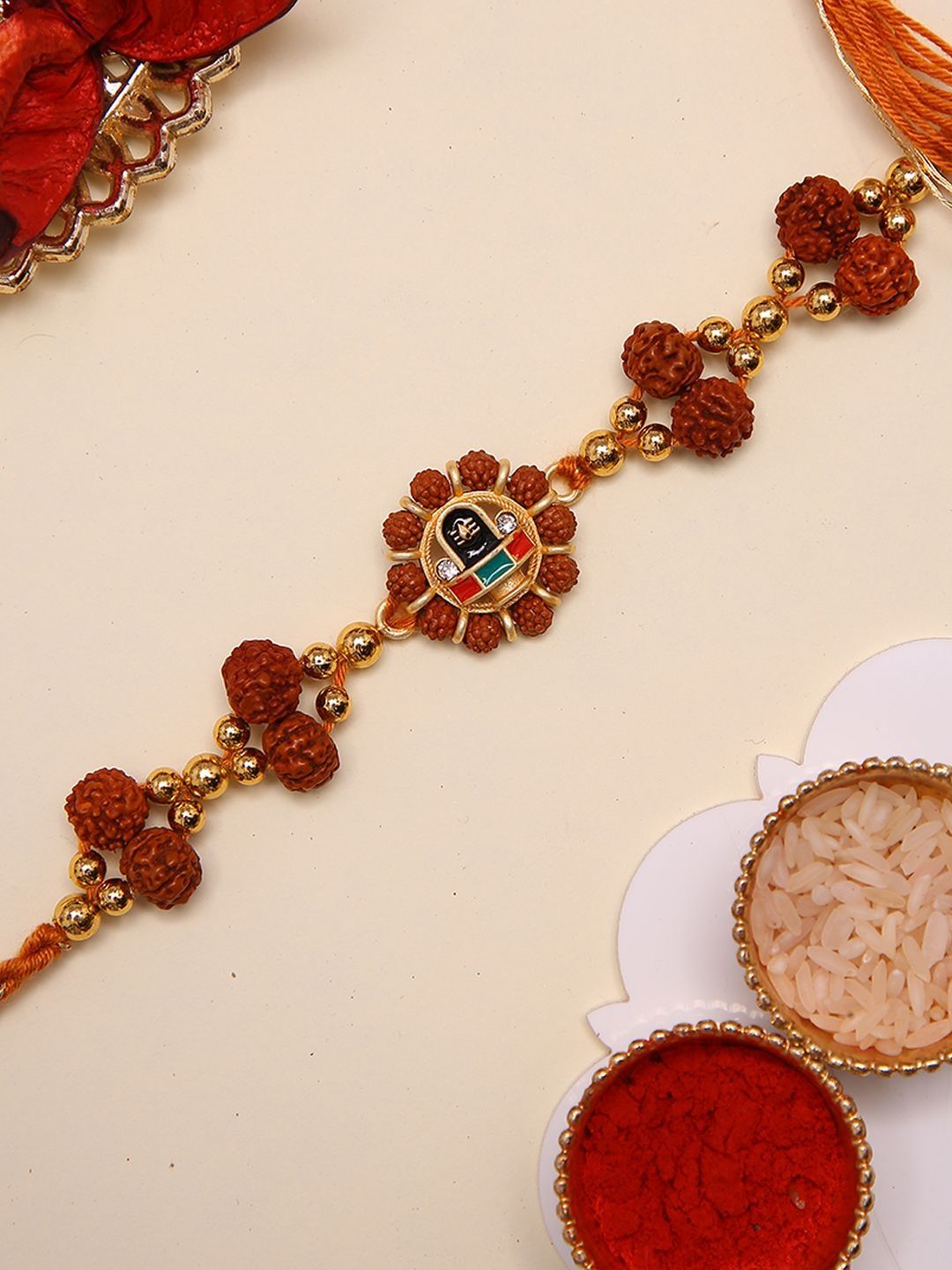 Anouk Designer Stones-Studded & Beaded Rakhi Greeting Card & Roli Chawal-image-33