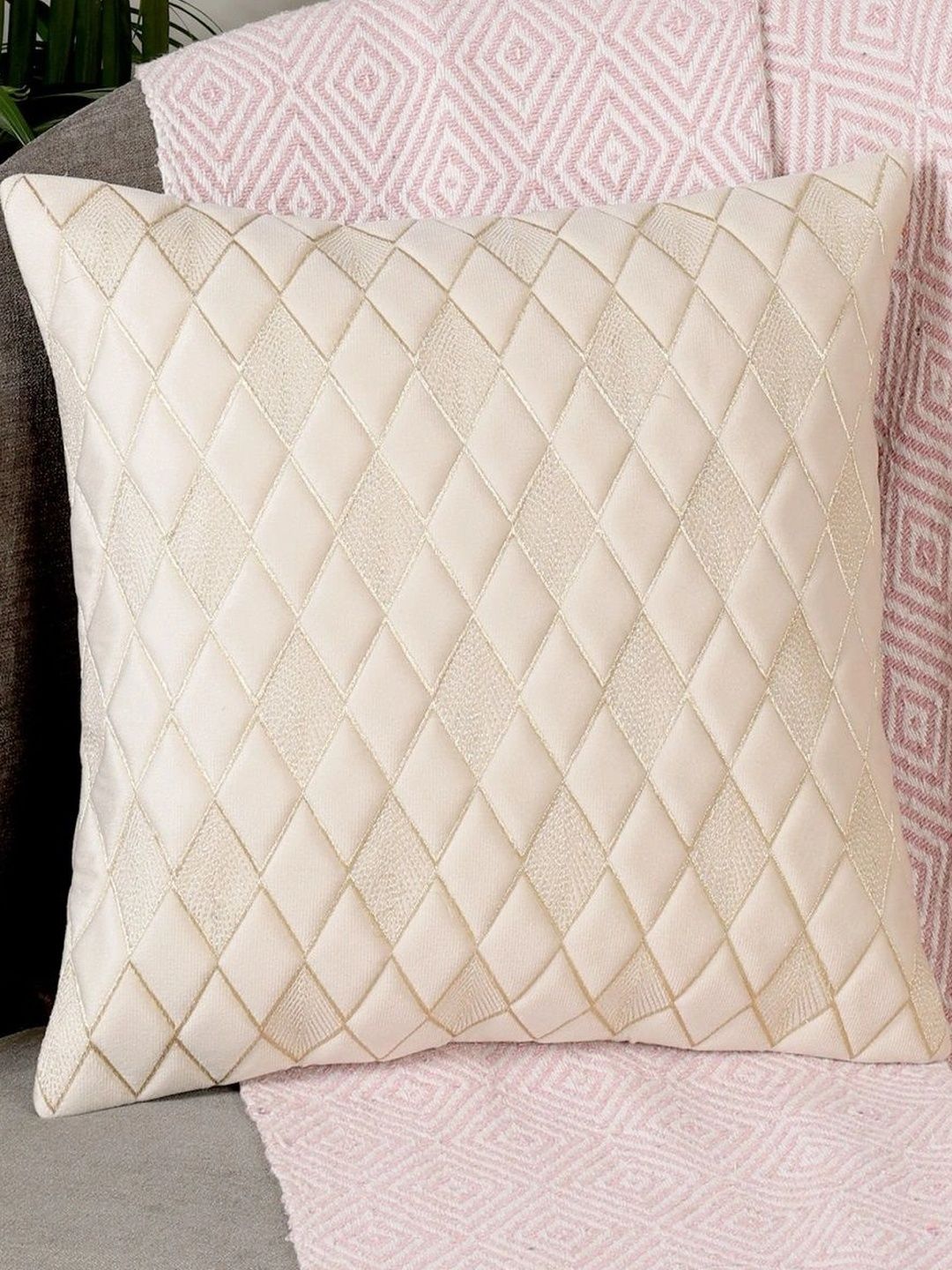 TANLOOMS Cream-Coloured Geometric Velvet Square Cushion Covers-picture-55