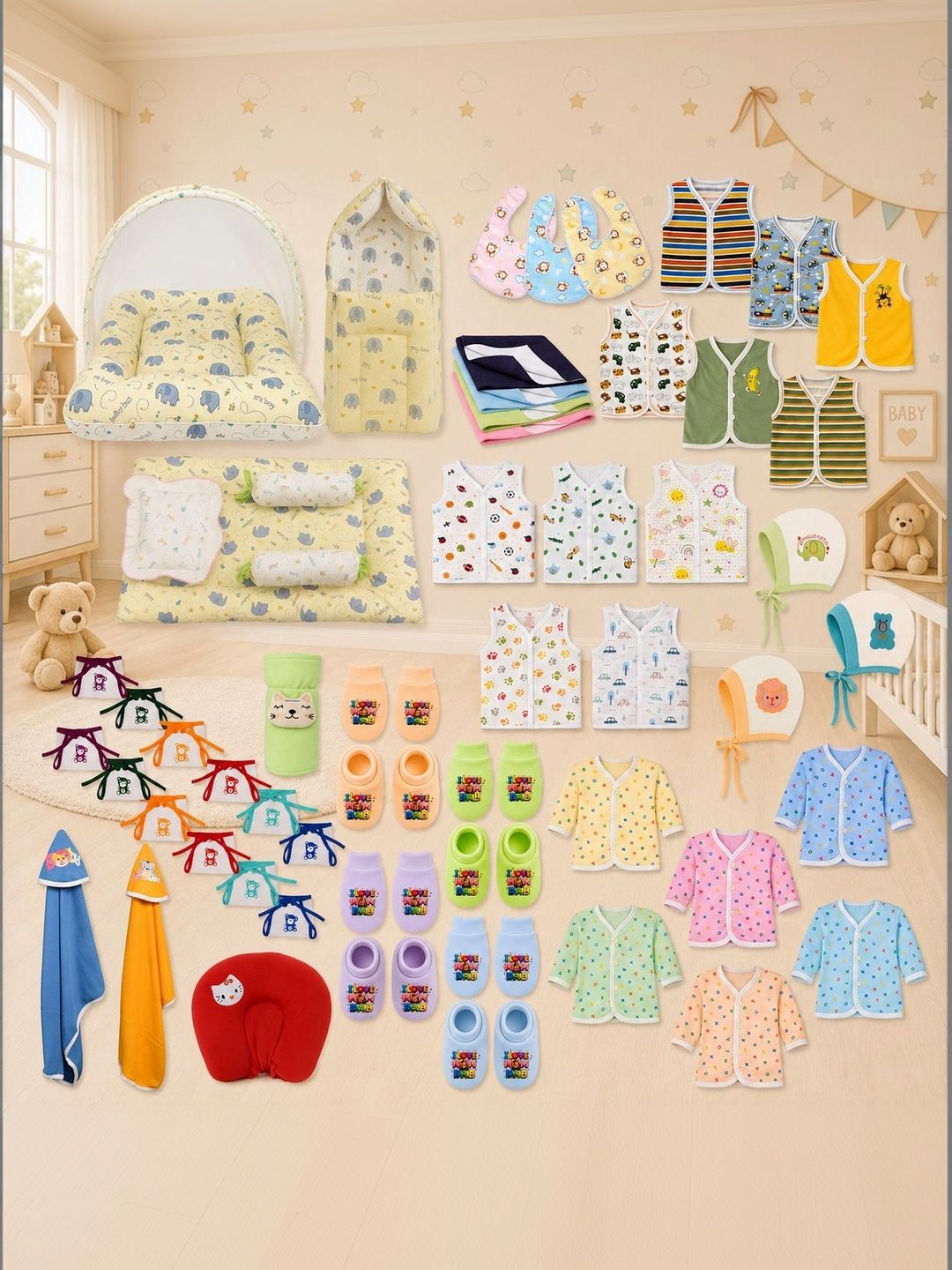 Toddylon Infrant Pack Of 54 Printed Pure Cotton Baby Apparel Gift Set-picture-4