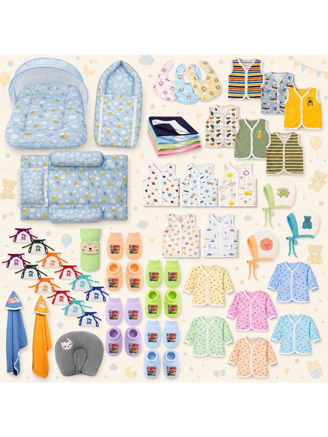 Toddylon Infrant Pack Of 54 Printed Pure Cotton Baby Apparel Gift Set-picture-3