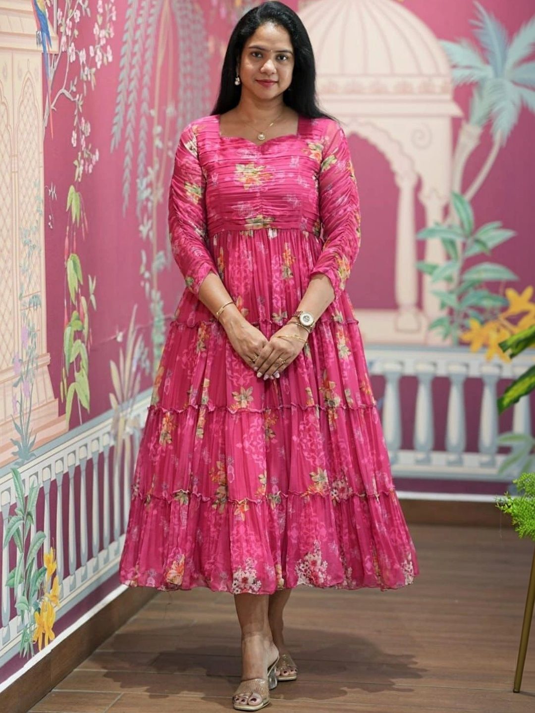 Kanerindia Floral Print Georgette A-Line Midi Dress-picture-17