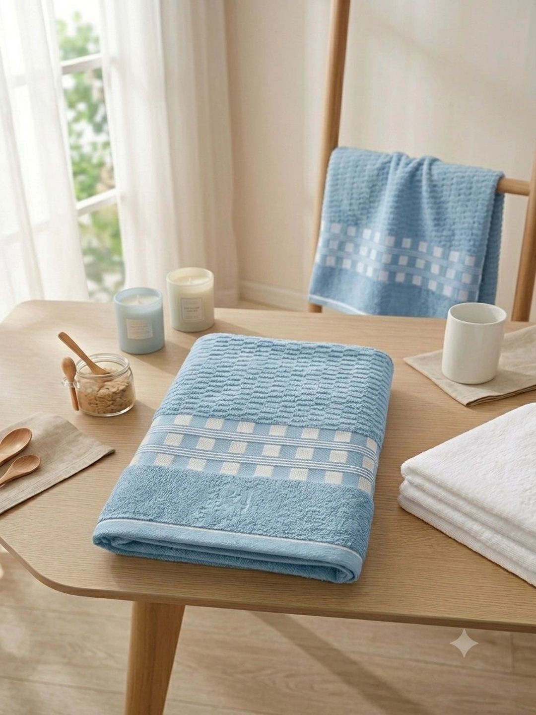 Satisfyn Blue 1 Printed Cotton 450 GSM Bath Towel-image-43