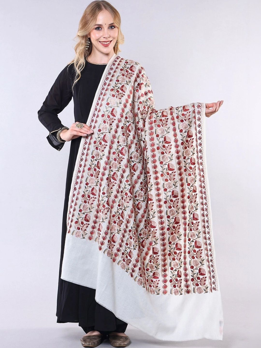 Exotic India Women Floral Embroidered Shawl-image-34