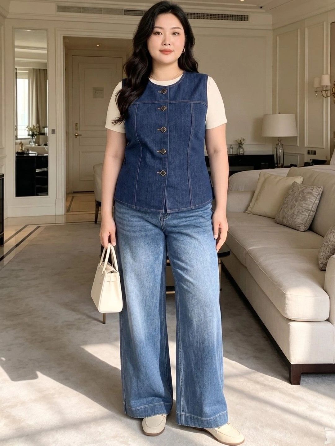 PURVIT Scoop Neck Denim Casual Waistcoat-picture-39