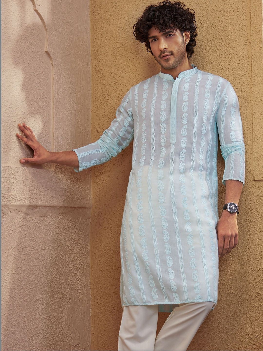 VASTRAMAY Men Ethnic Motifs Embroidered Chikankari Kurta-picture-13