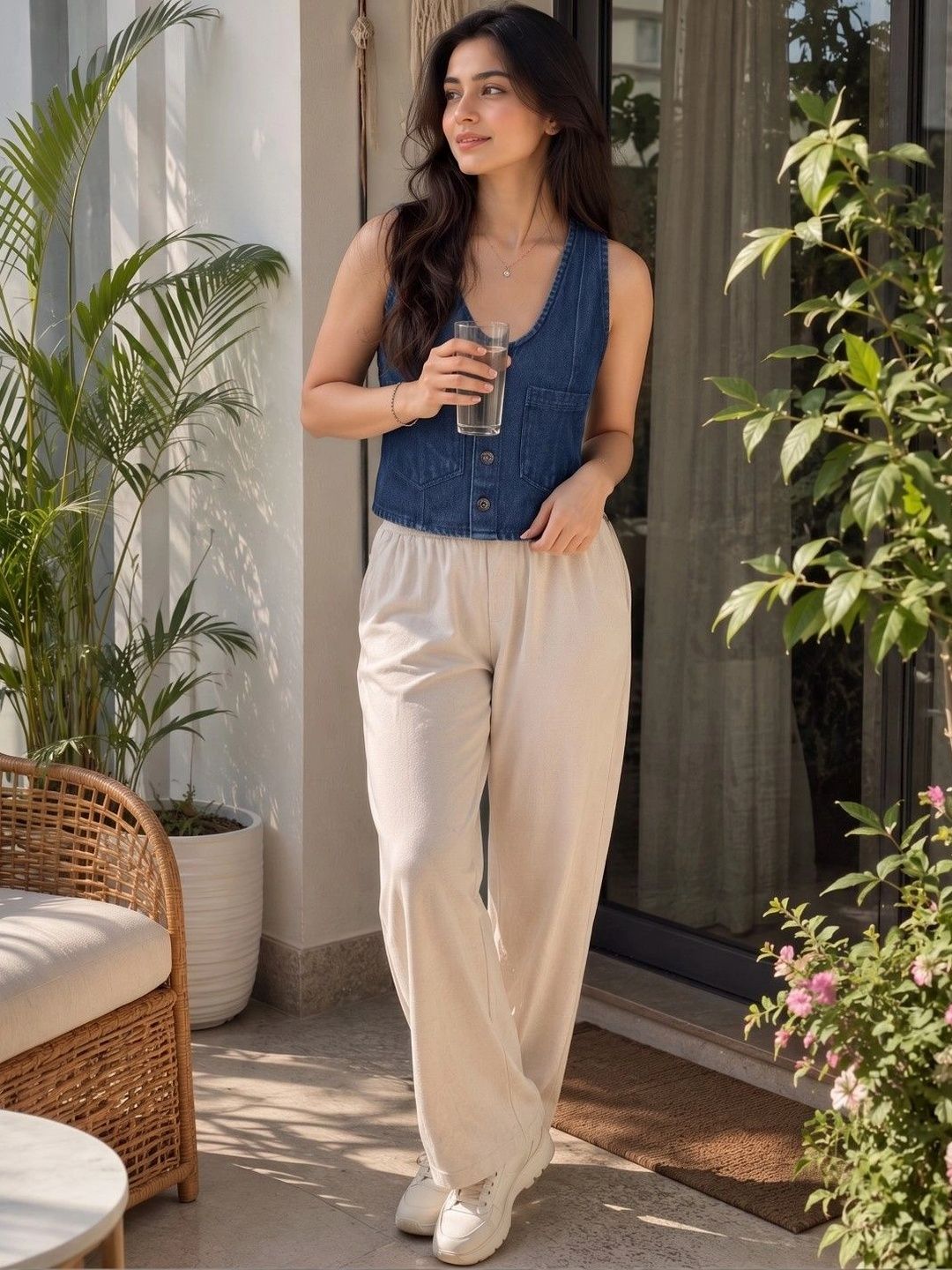 PURVIT Scoop Neck Denim Casual Waistcoat-picture-37