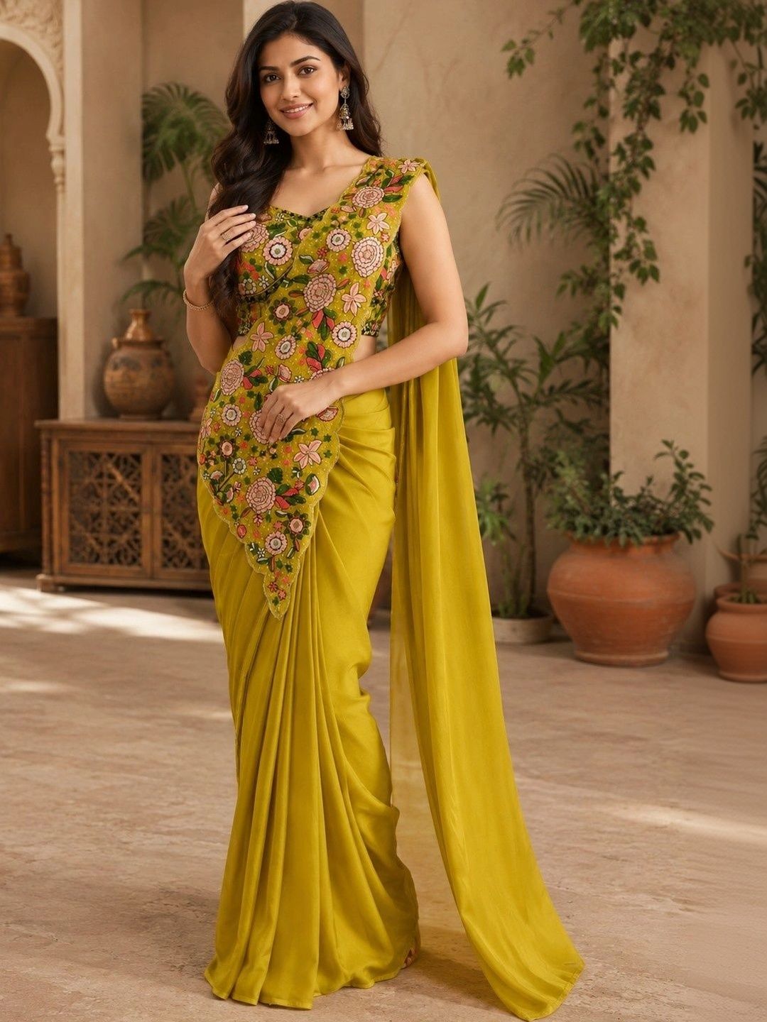 PEEYU Floral Embroidered Poly Chiffon Saree-picture-17