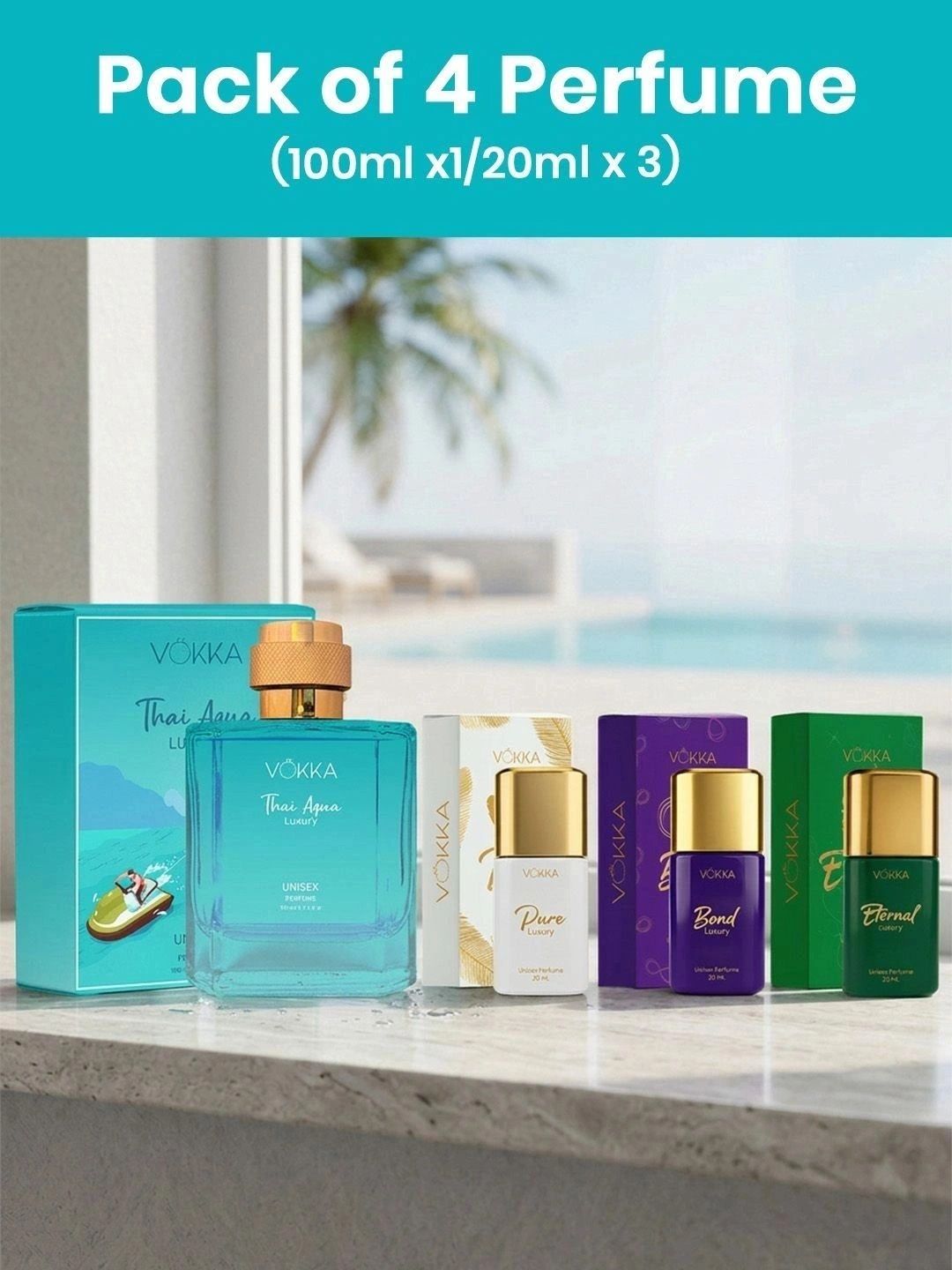 VOKKA Set Of 4 Thai Aqua Perfume - 100 ml With Pure, Cherish & Eternal Perfume 20 ml Each-image-41