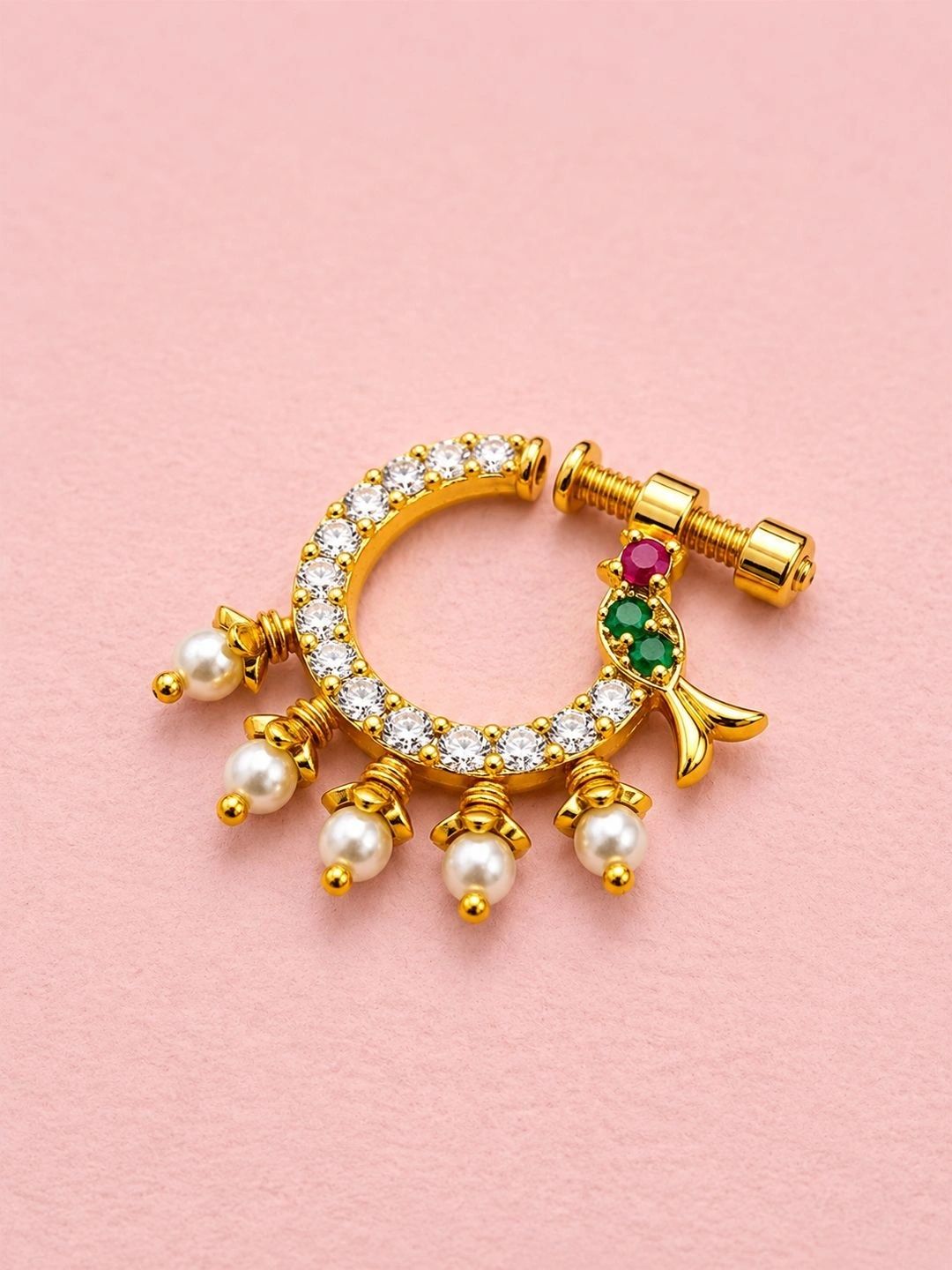 ADIVA Gold-Plated American Diamond Ring Nosepin-image-27