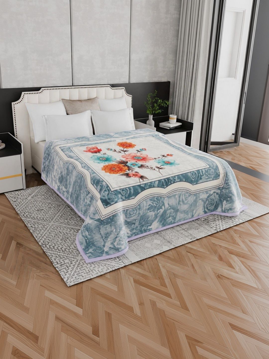 Signature Blue Floral Mink Heavy Winter Blanket-image-34