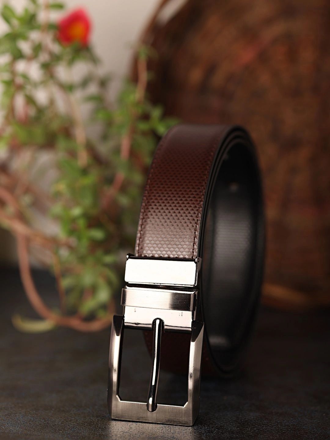 ZEVORA Men Textured Leather Reversible Formal Belt-picture-20