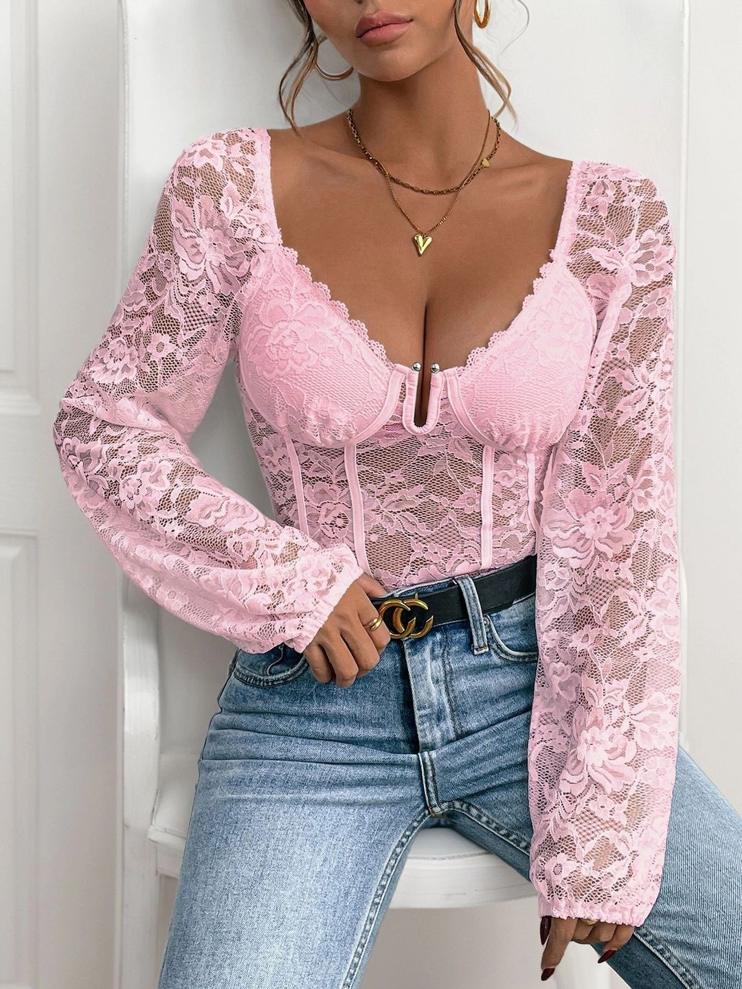 bebe Embroidered V-Neck Bodysuit-picture-17