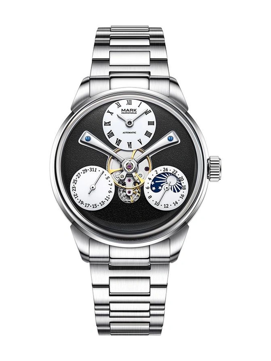 mark fairwhale Men Skeleton Dial & Stainless Steel Bracelet Style Straps Analogue Automatic Motion Powered Watch-picture-26