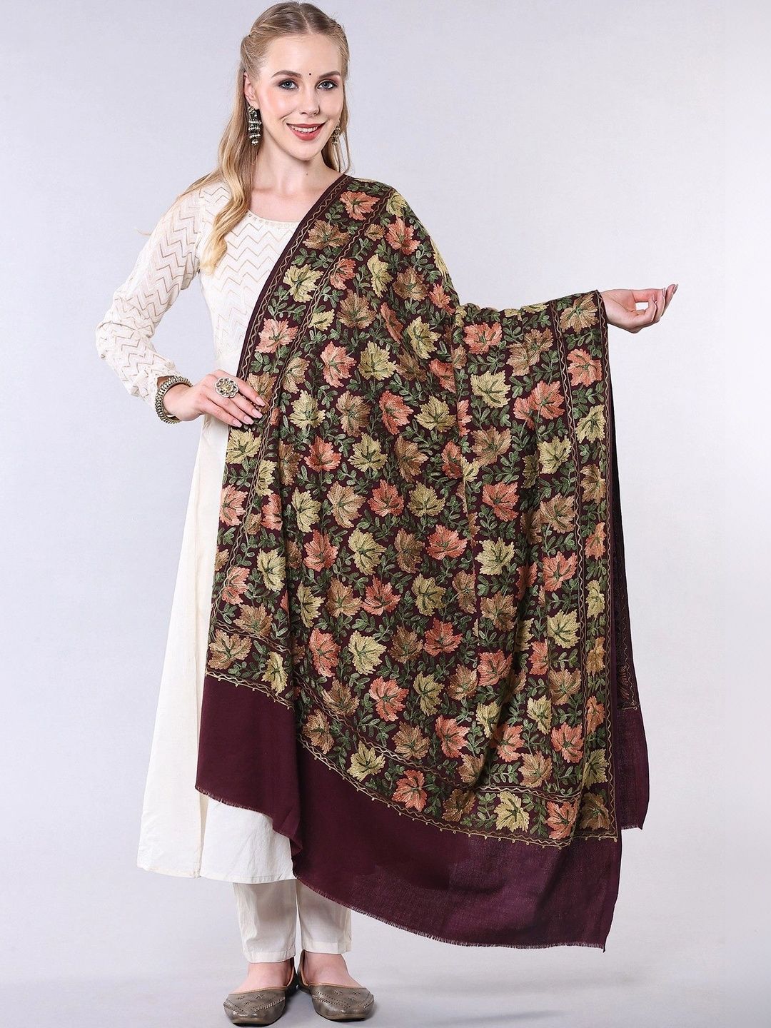 Exotic India Women Botanical Embroidered Shawl-image-35