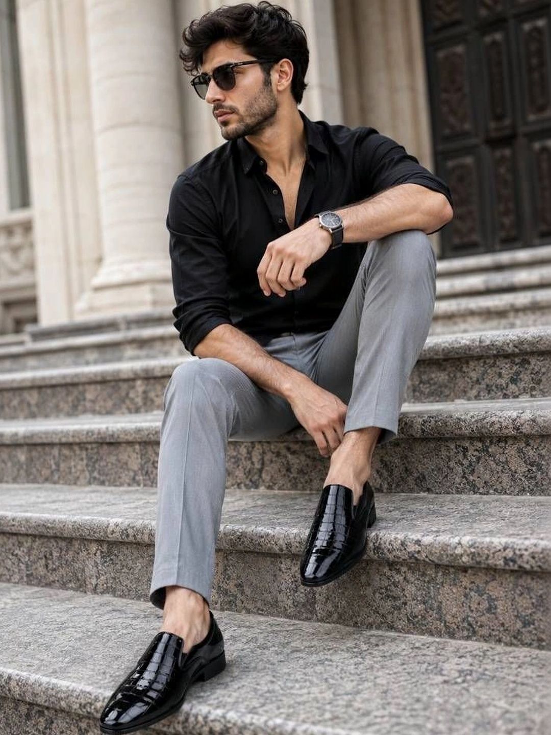 Groofer Men Textured Pointed Toe Formal Slip-On Shoes-picture-28