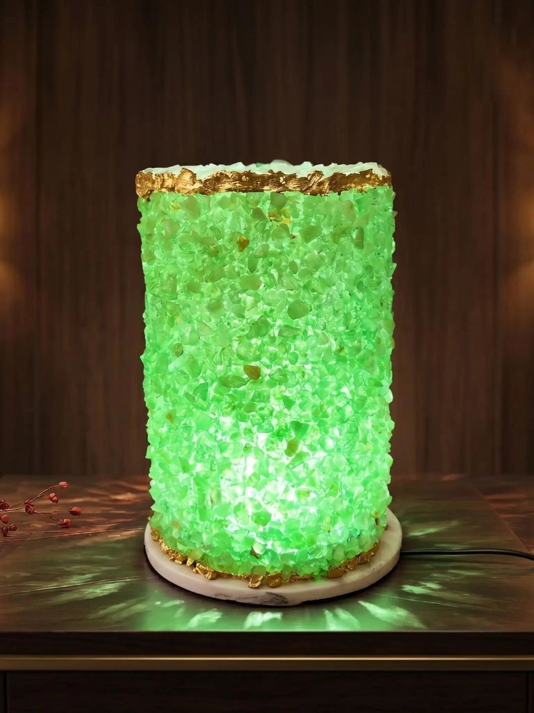 SAARAA FICTIONS Green Textured Cylindrical Shaped Table Lamp-picture-16