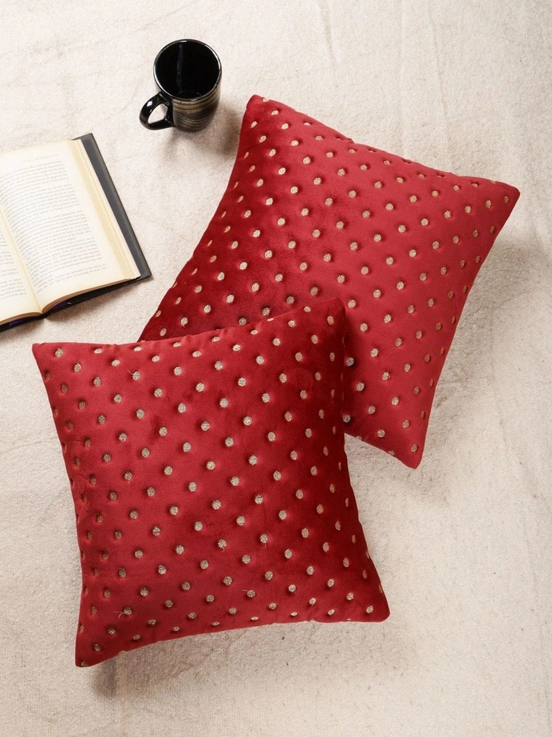 MONKDECOR Maroon Set of 2 Velvet Square Cushion Covers-picture-10