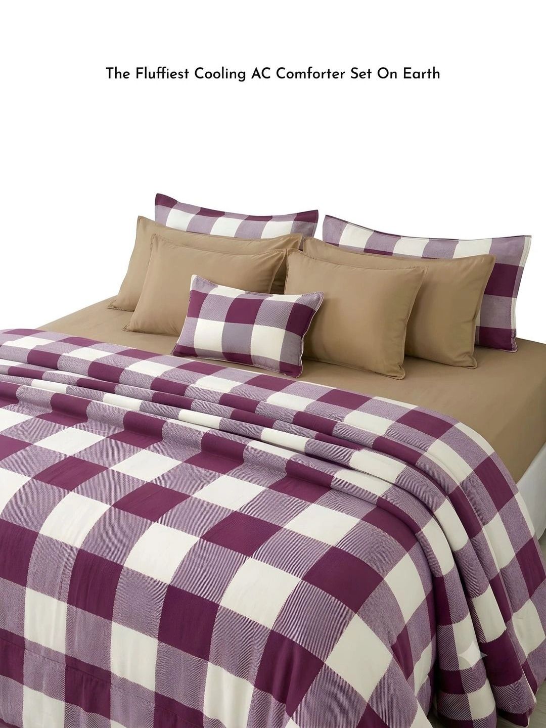Zarf White & Maroon Checked 400 GSM Comforter-picture-12