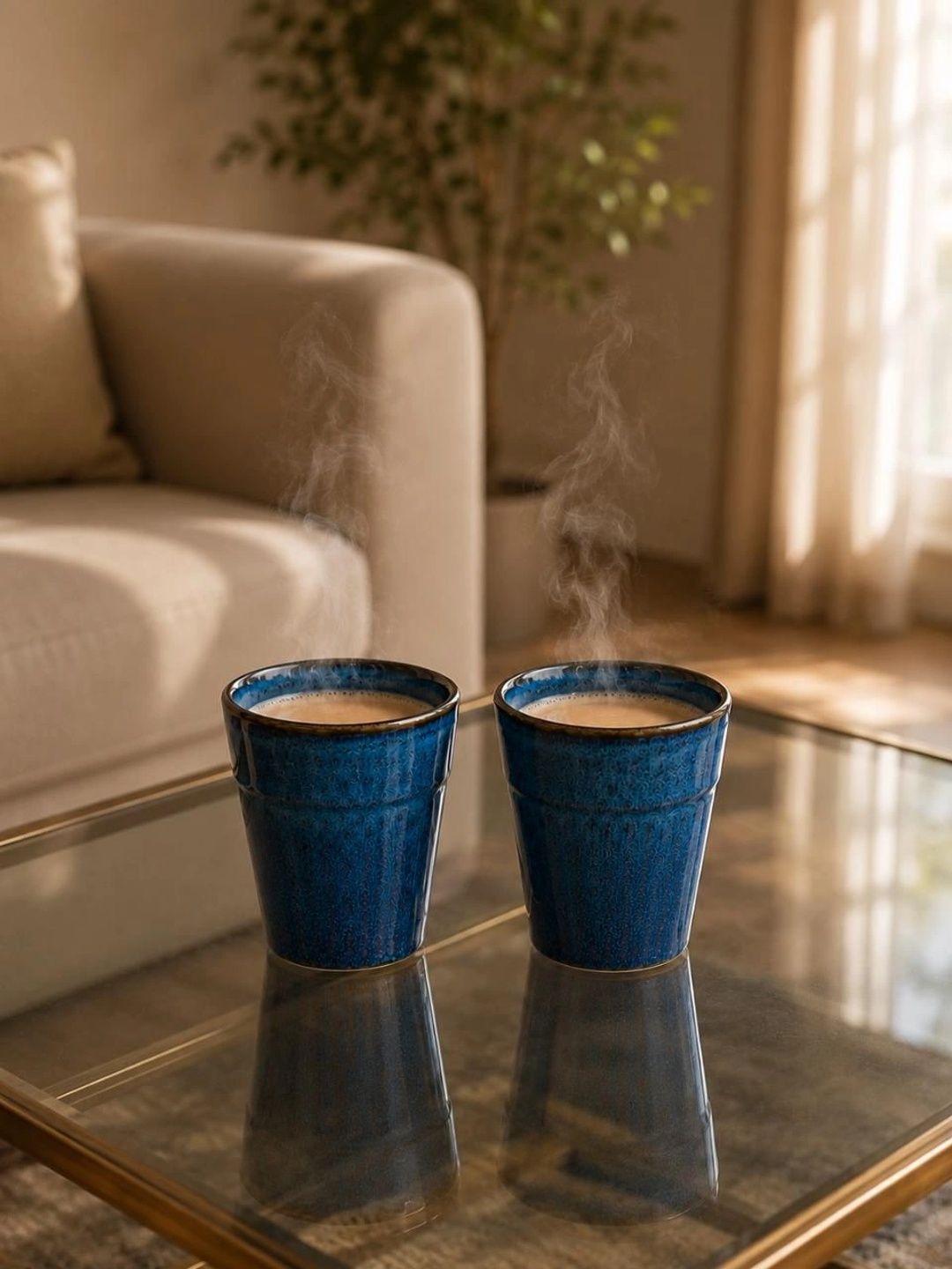 nestcase Blue Crafted Ceramics Textured Ceramic Glossy Cups Set of Cups and Mugs-image-32