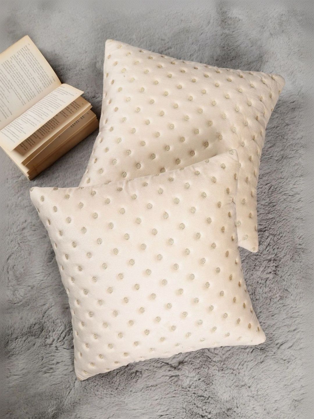 MONKDECOR Cream-Coloured Set of 2 Velvet Square Cushion Covers-picture-29