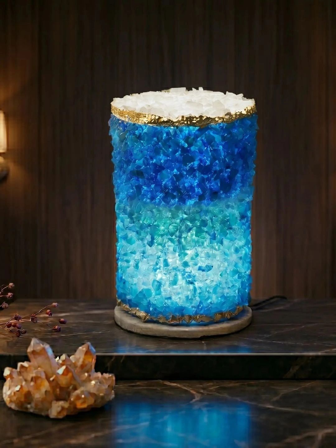 SAARAA FICTIONS Blue Textured Cylindrical Shaped Table Lamp-picture-41