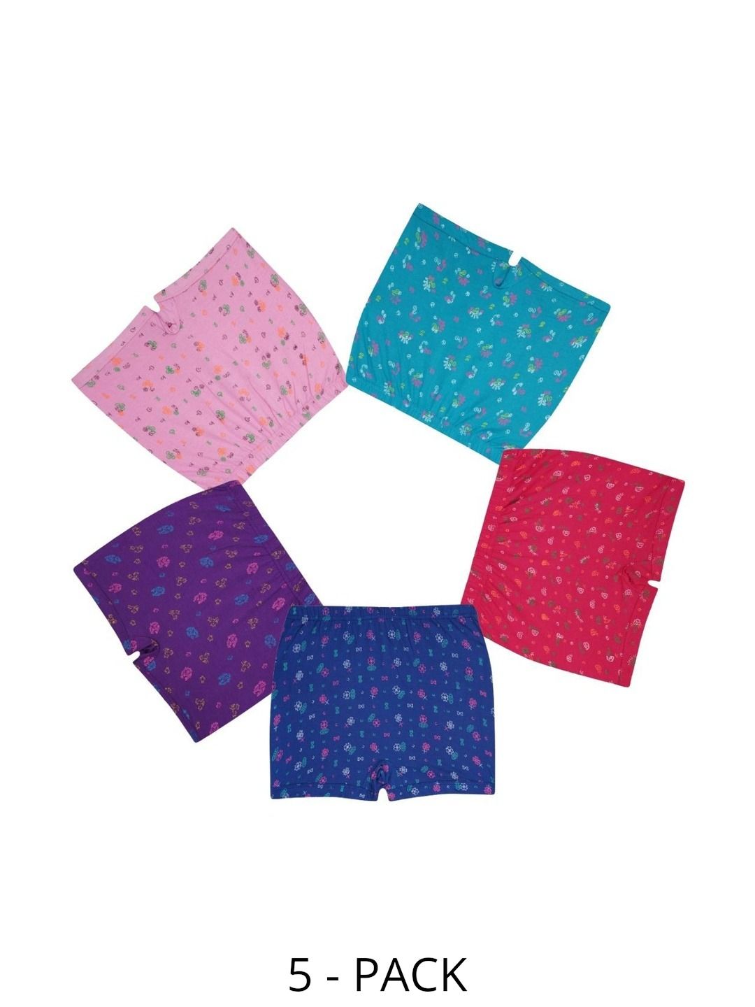 VIRUKSHAM Girls Pack of 5 Printed Assorted Cotton Boy Shorts-picture-14
