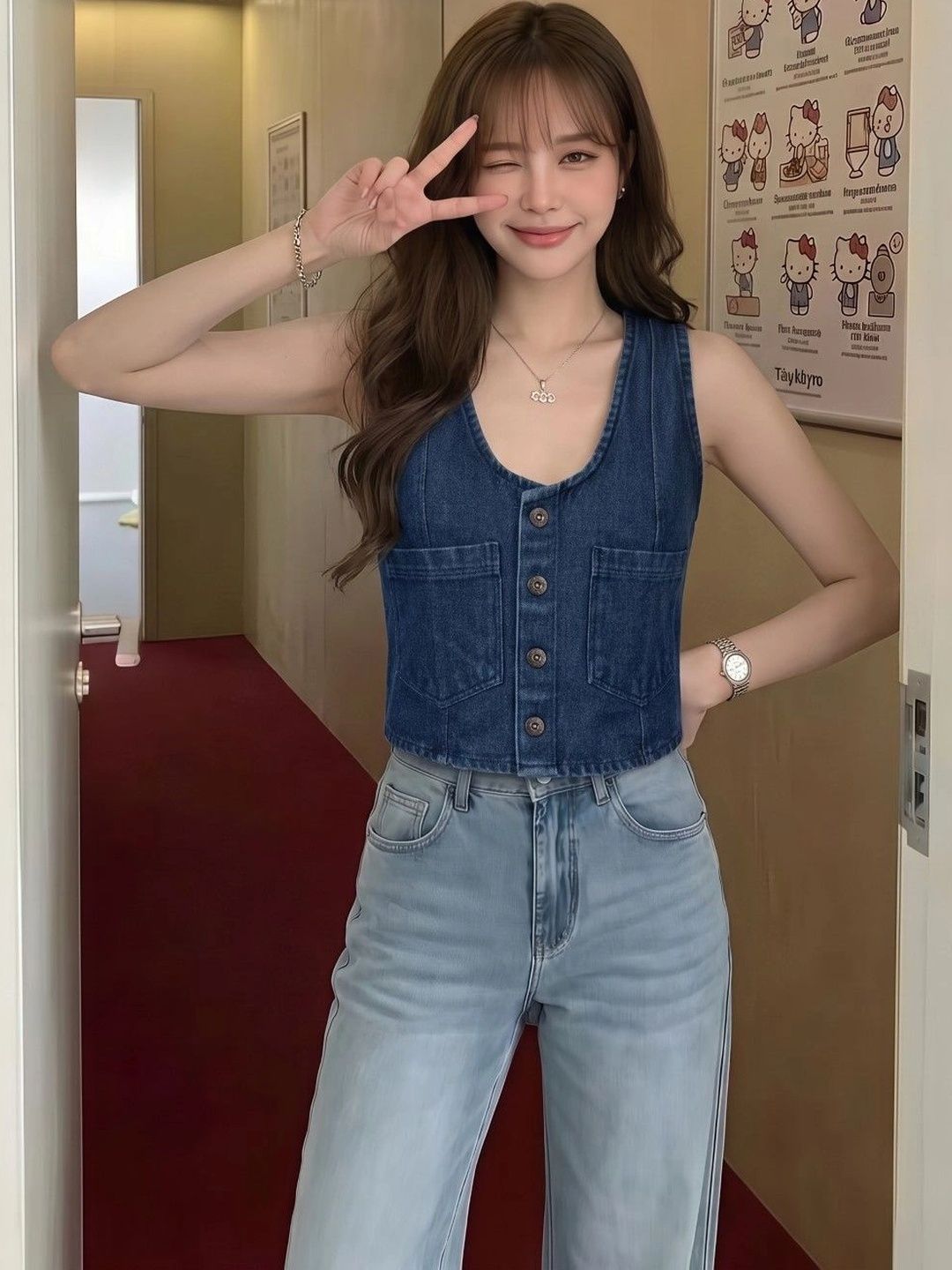 NEW-18 Scoop Neck Denim Waistcoat-picture-47