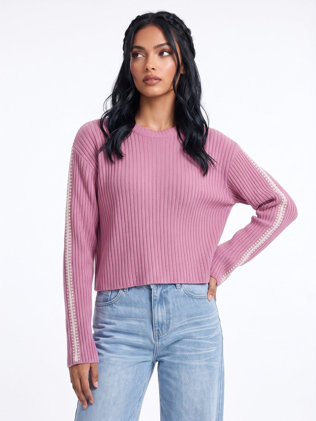glitchez Ribbed Relaxed Fit Pullover Sweaters-picture-11