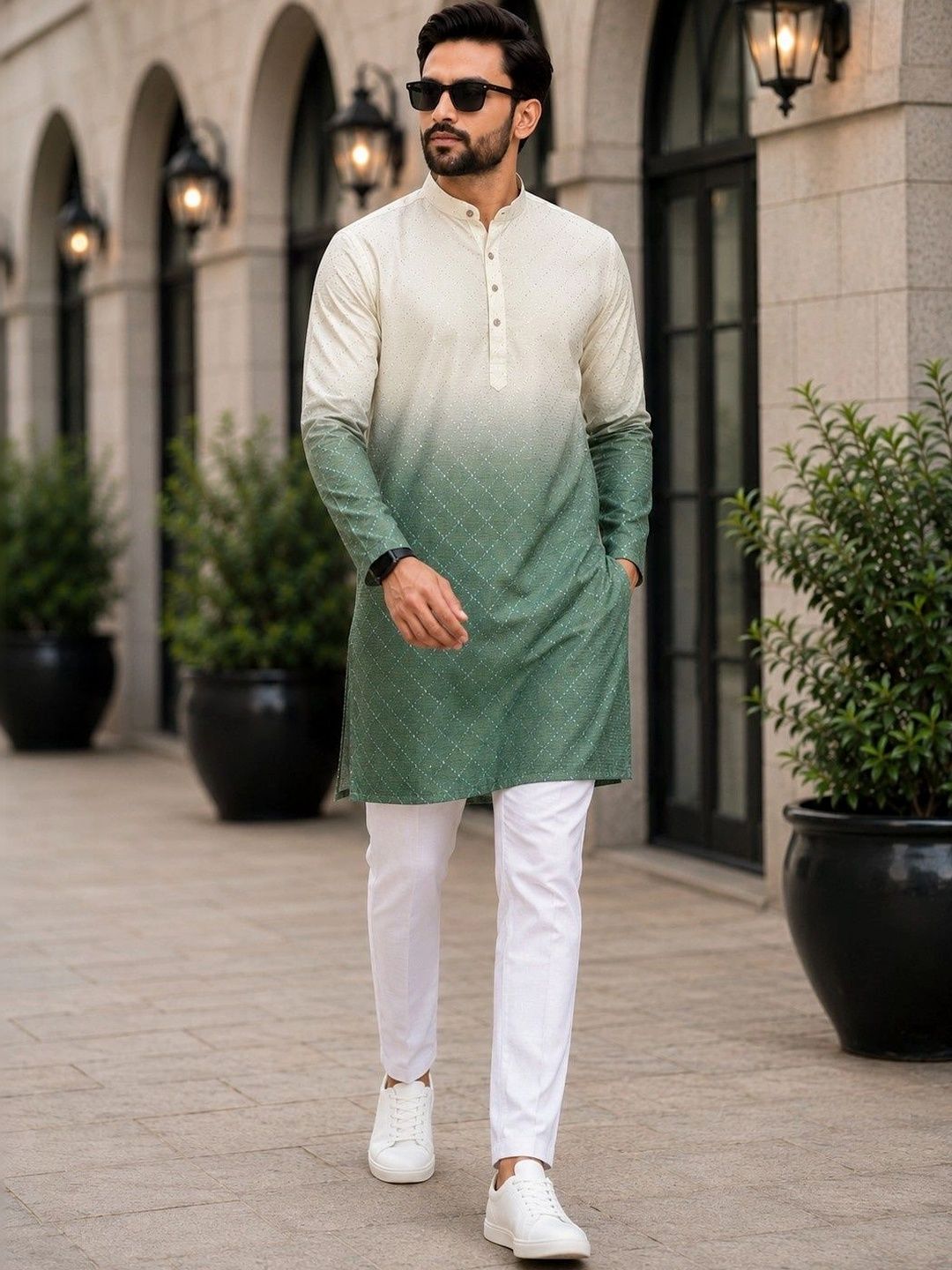 SKYWORRIX Men Ombre Dyed Regular Kurta with Trousers-picture-24