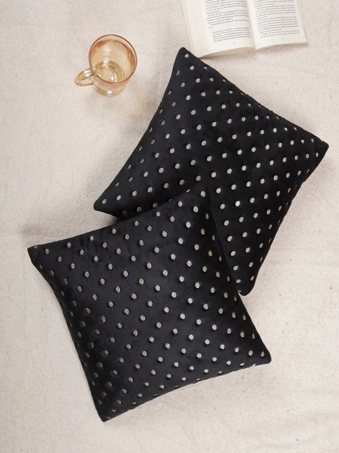 MONKDECOR 2 Pcs Black Velvet Square Cushion Covers-picture-18